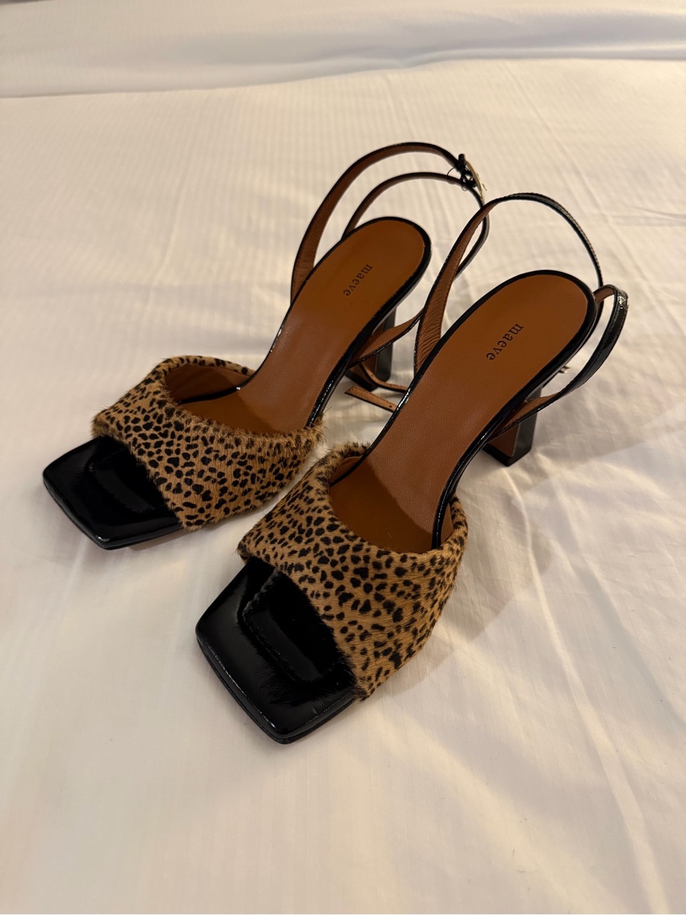 Maeve Women's Calf Hair Square-Toe Ankle-Strap Heels Neutral Size 40 NEW Spain